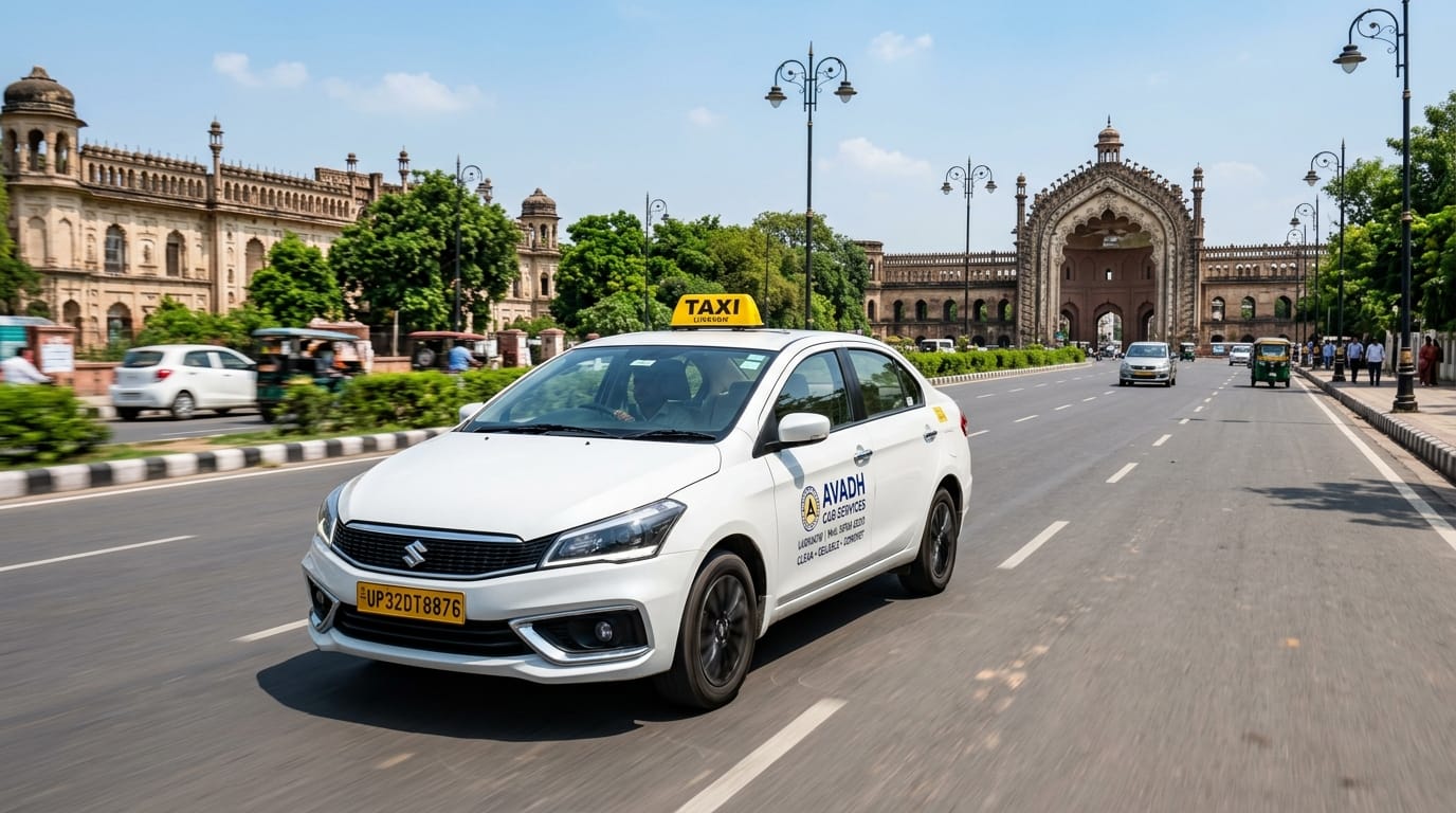 Rahi Taxi Service in Lucknow - Commercial sedan taxi on Lucknow city road